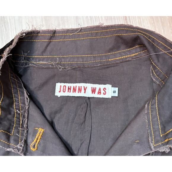 Johnny Was Sz S Embellished Military Jacket Brown - Missing One Button - Picture 14 of 15